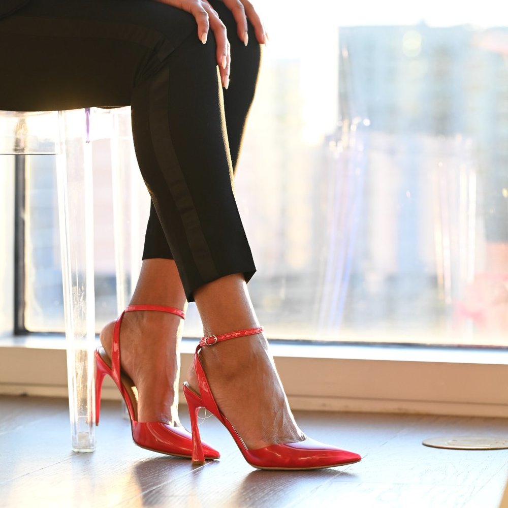 Marc Fisher Red Patent Leather Pointed-Toe Ankle-Strap Heels size 11